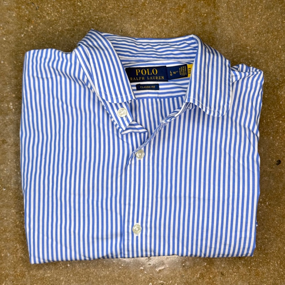 Polo Ralph Lauren Mens Classic Fit Striped Button Down Shirt Blue White L 16.5